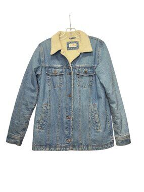 MARINE LAYER River Denim Sherpa Jacket. Women's relaxed fit, Extra Small. Blue